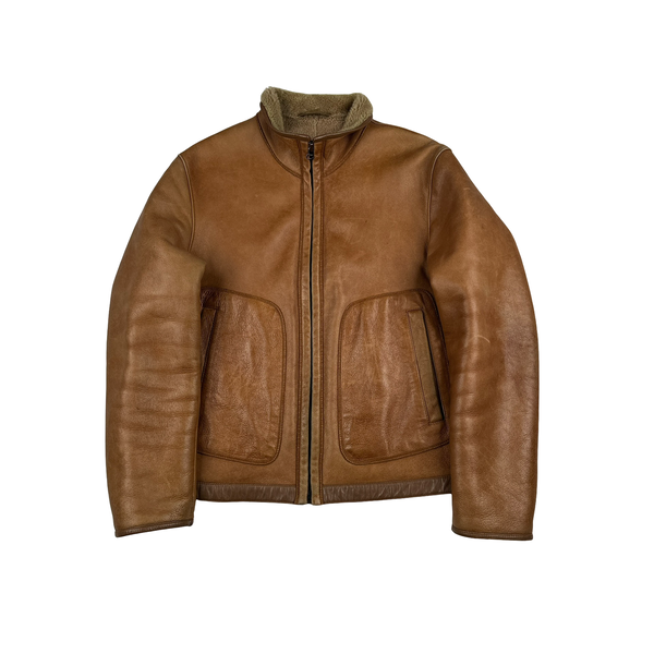 Hugo Boss Leather Brown Bomber Jacket - Medium
