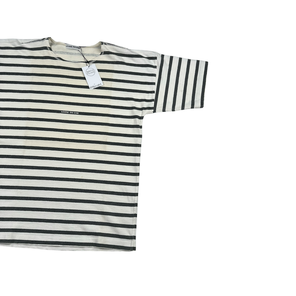 Stone Island Vintage 1990 Cotton Blue Striped T Shirt - Medium