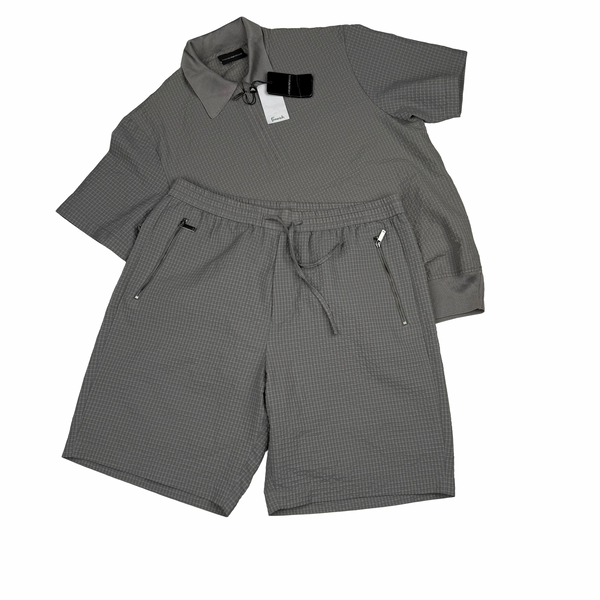 Emporio Armani Textured Seersucker Knit Collar Lux Resort Set - Medium
