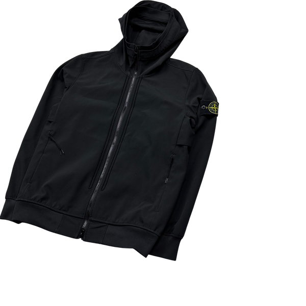 Stone Island Black Soft Shell R E Dye Tech Jacket - Small