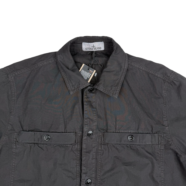 Stone Island 2025 Black Cotton Buttoned Short Sleeve Overshirt - Medium