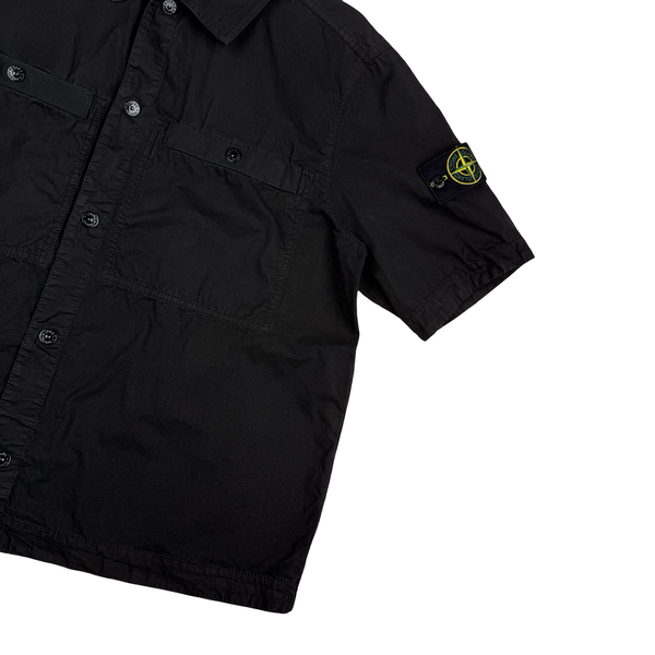 Stone Island 2025 Black Cotton Buttoned Short Sleeve Overshirt - Medium