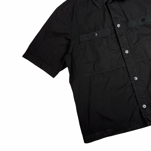Stone Island 2025 Black Cotton Buttoned Short Sleeve Overshirt - Medium