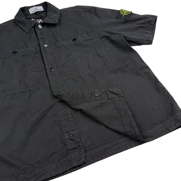 Stone Island 2025 Black Cotton Buttoned Short Sleeve Overshirt - Medium