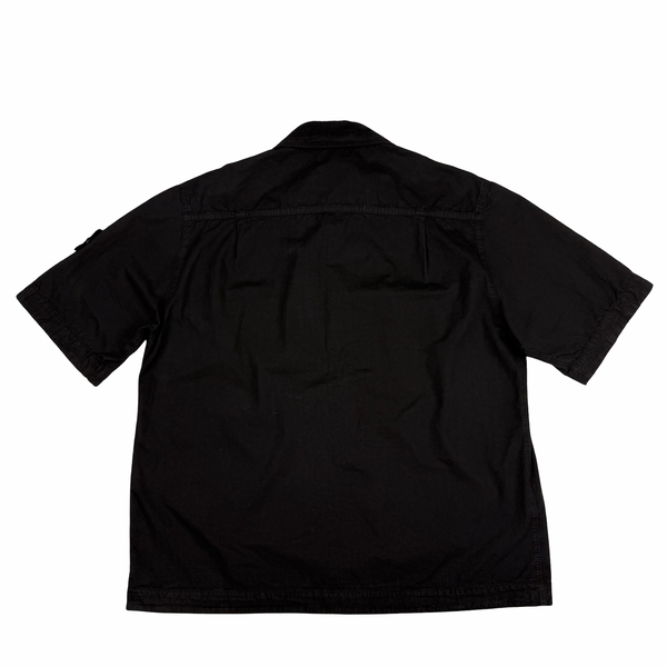 Stone Island 2025 Black Cotton Buttoned Short Sleeve Overshirt - Medium