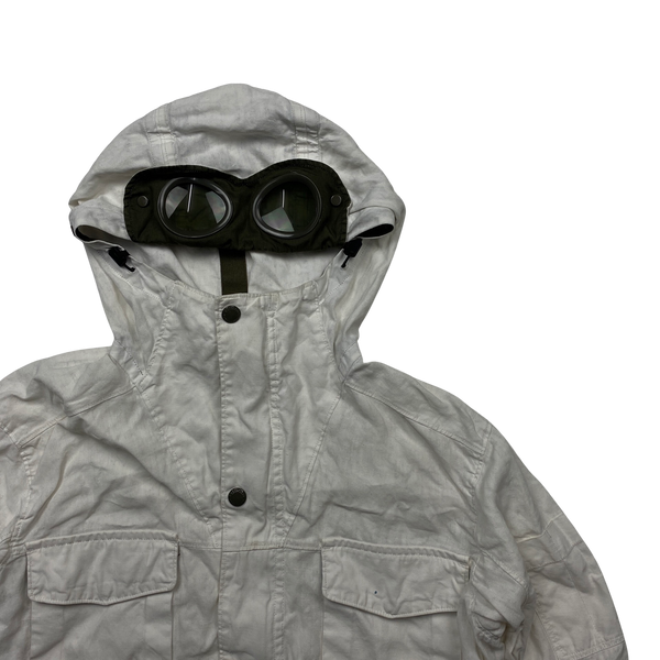 CP Company White Plated Linen La Mille Goggle Jacket - Medium
