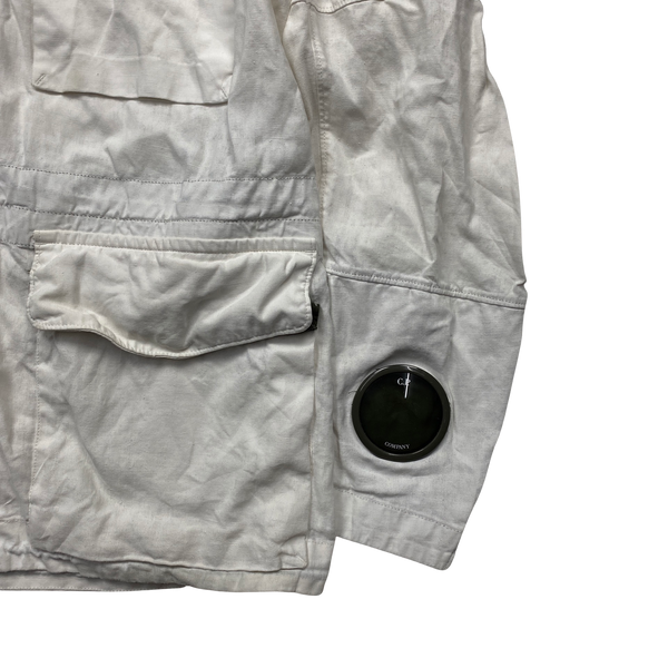 CP Company White Plated Linen La Mille Goggle Jacket - Medium