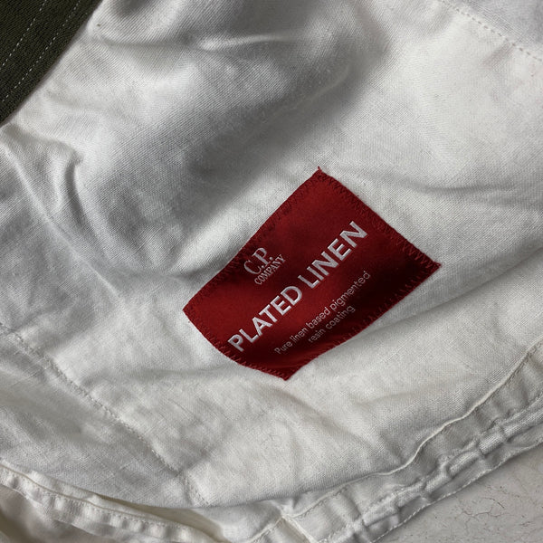 CP Company White Plated Linen La Mille Goggle Jacket - Medium