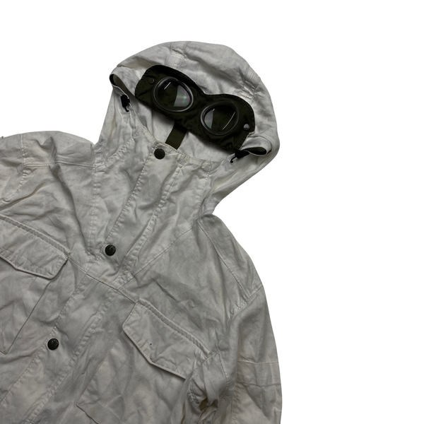 CP Company White Plated Linen La Mille Goggle Jacket - Medium