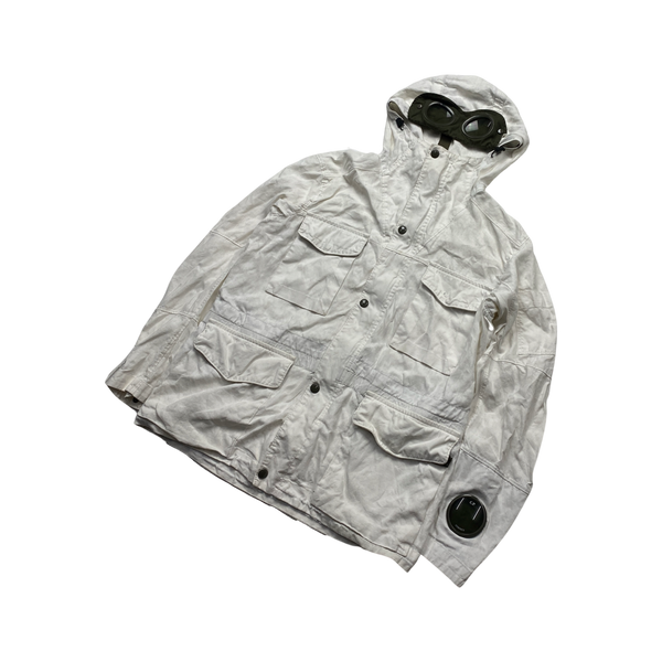 CP Company White Plated Linen La Mille Goggle Jacket - Medium