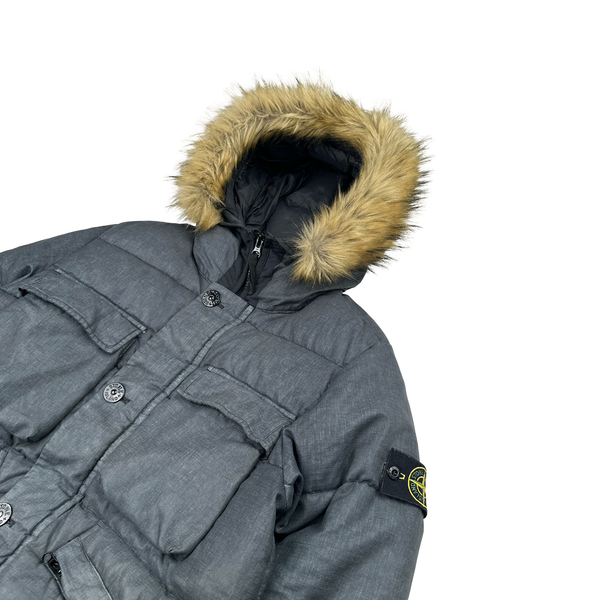 Stone Island 2018 Grey Lino Resinato Down-TC Puffer Jacket - Medium