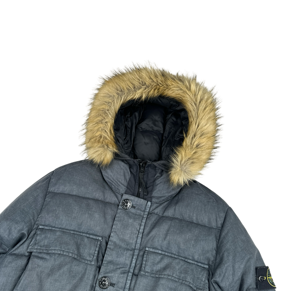 Stone Island 2018 Grey Lino Resinato Down-TC Puffer Jacket - Medium