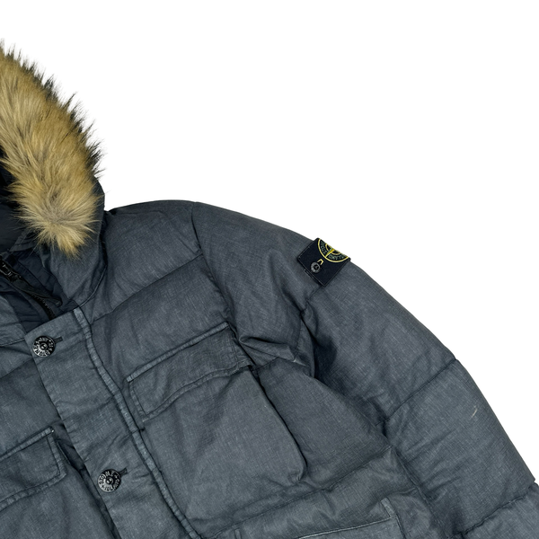 Stone Island 2018 Grey Lino Resinato Down-TC Puffer Jacket - Medium