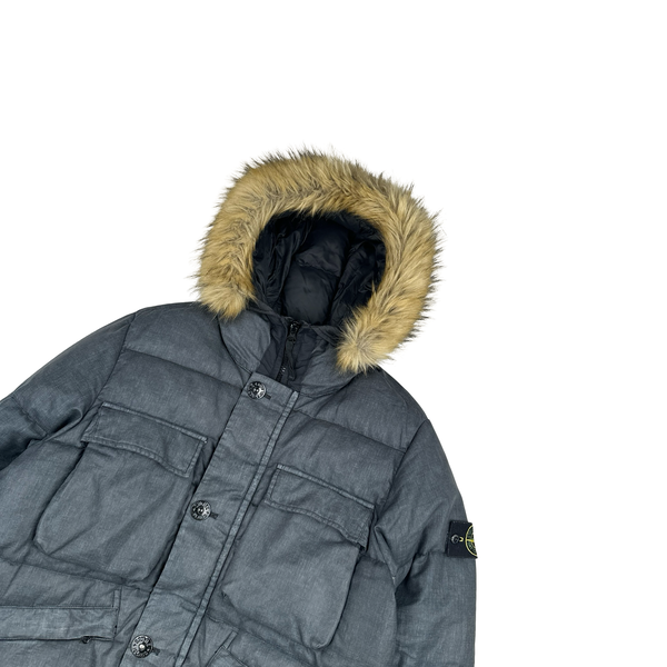 Stone Island 2018 Grey Lino Resinato Down-TC Puffer Jacket - Medium