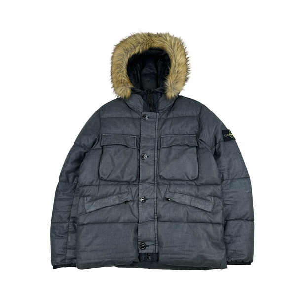 Stone Island 2018 Grey Lino Resinato Down-TC Puffer Jacket - Medium