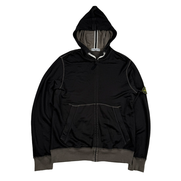 Stone Island 2011 Black Cotton Knit Hooded Zipped Jumper - XL