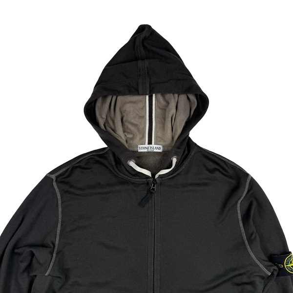 Stone Island 2011 Black Cotton Knit Hooded Zipped Jumper - XL