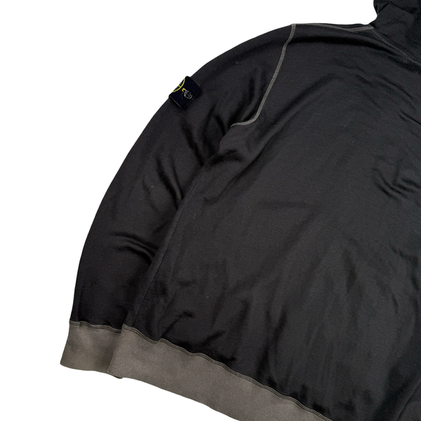 Stone Island 2011 Black Cotton Knit Hooded Zipped Jumper - XL