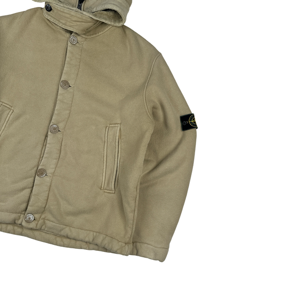 Stone Island 1999 Beige Butterfly Hood Fleece Lined Vintage Buttoned Jumper - XL