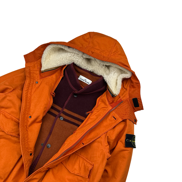 Stone Island 2019 Orange David TC Blanket Lined Fishtail Parka Jacket - Small