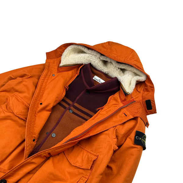 Stone Island 2019 Orange David TC Blanket Lined Fishtail Parka Jacket - Small
