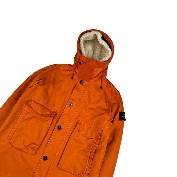 Stone Island 2019 Orange David TC Blanket Lined Fishtail Parka Jacket - Small