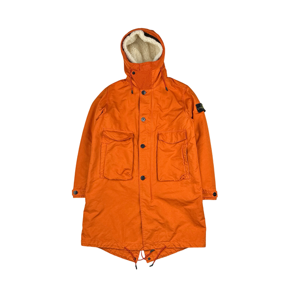 Stone Island 2019 Orange David TC Blanket Lined Fishtail Parka Jacket - Small
