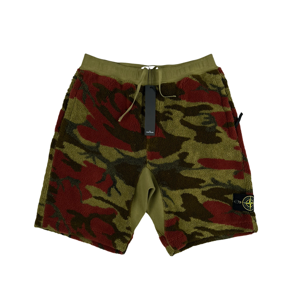 Stone Island 2022 Thick Teddy Pile Camo Shorts - Medium