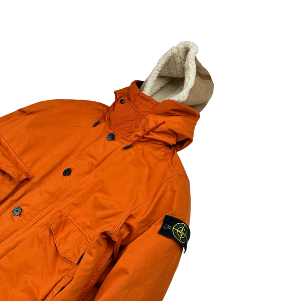 Stone Island 2019 Orange David TC Blanket Lined Fishtail Parka Jacket - Small