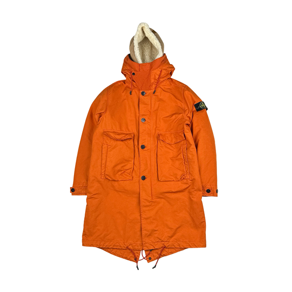 Stone Island 2019 Orange David TC Blanket Lined Fishtail Parka Jacket - Small