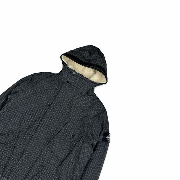 Stone Island 2020 Reflective Ripstop Chine  Dutch Rope Shearling Lined Jacket - Large