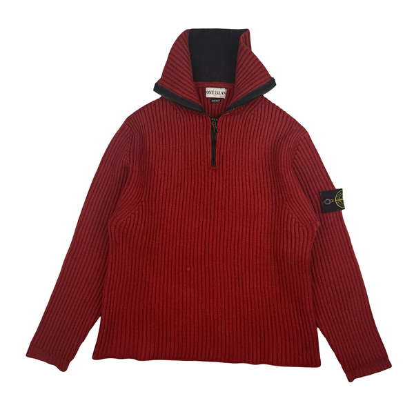 Stone Island Red High Zip Neck Jumper - Small