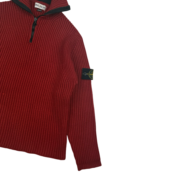 Stone Island Red High Zip Neck Jumper - Small