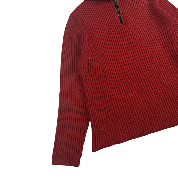 Stone Island Red High Zip Neck Jumper - Small