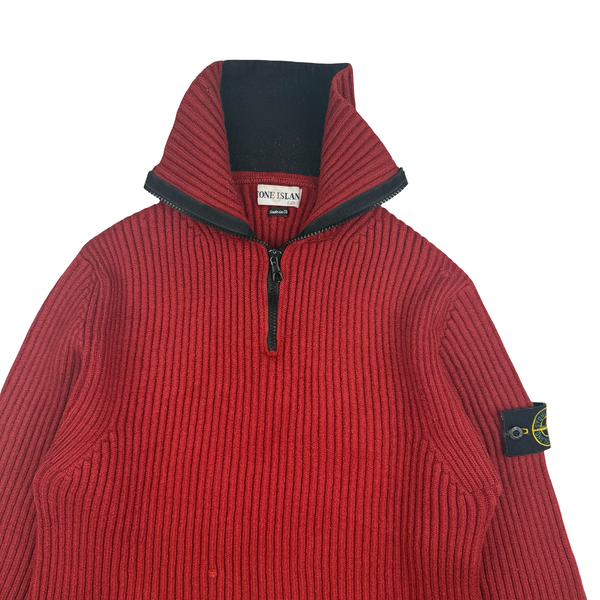 Stone Island Red High Zip Neck Jumper - Small