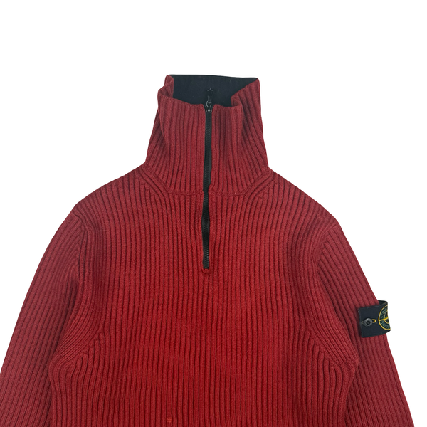 Stone Island Red High Zip Neck Jumper - Small