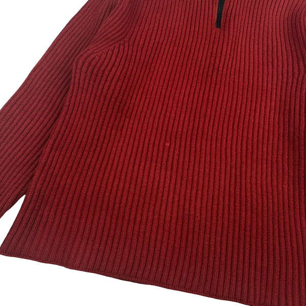 Stone Island Red High Zip Neck Jumper - Small