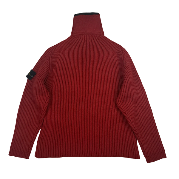 Stone Island Red High Zip Neck Jumper - Small