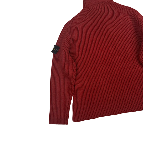 Stone Island Red High Zip Neck Jumper - Small