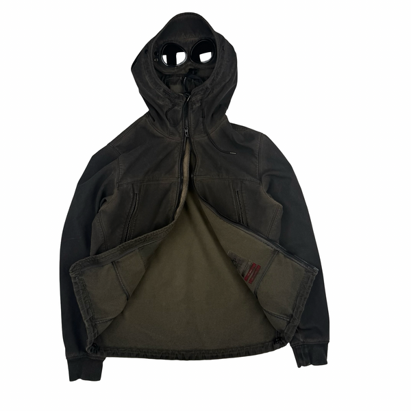 CP Company Khaki Brown Re-Colour Shell Goggle Hooded Fleece Lined Jacket - Medium