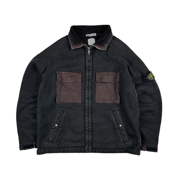 Stone Island 1999 Brown Fleece Lined Vintage Zipped Jumper - Large