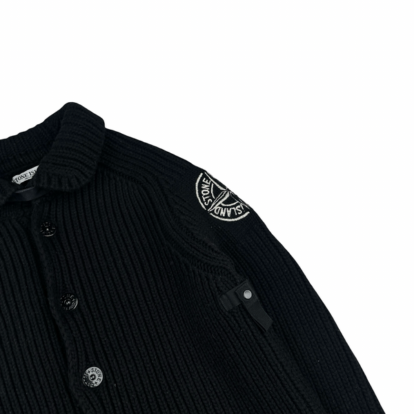 Stone Island 2005 Heavyweight Wool Knit Spellout Cardigan - Large