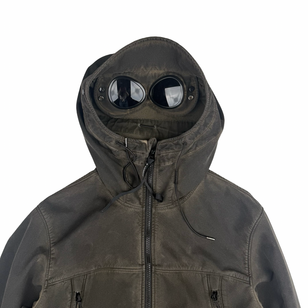 CP Company Khaki Brown Re-Colour Shell Goggle Hooded Fleece Lined Jacket - Medium