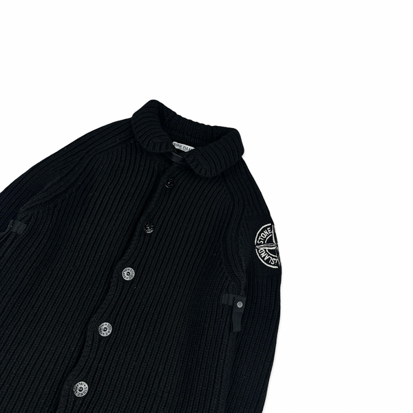 Stone Island 2005 Heavyweight Wool Knit Spellout Cardigan - Large
