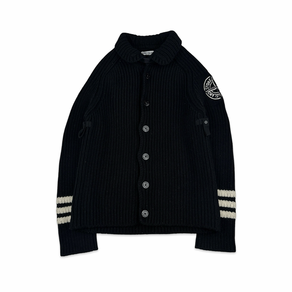 Stone Island 2005 Heavyweight Wool Knit Spellout Cardigan - Large