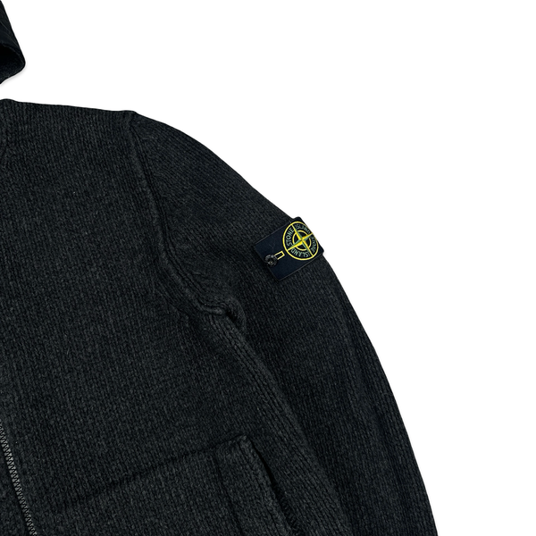Stone Island 2013 Black Thick Knitted Wool Nylon Quilted Hood Jumper - XXL