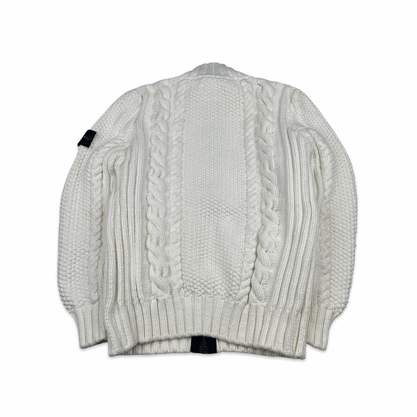 Stone Island 2011 White Cable President Thick Knit Zipped Jumper - XXL