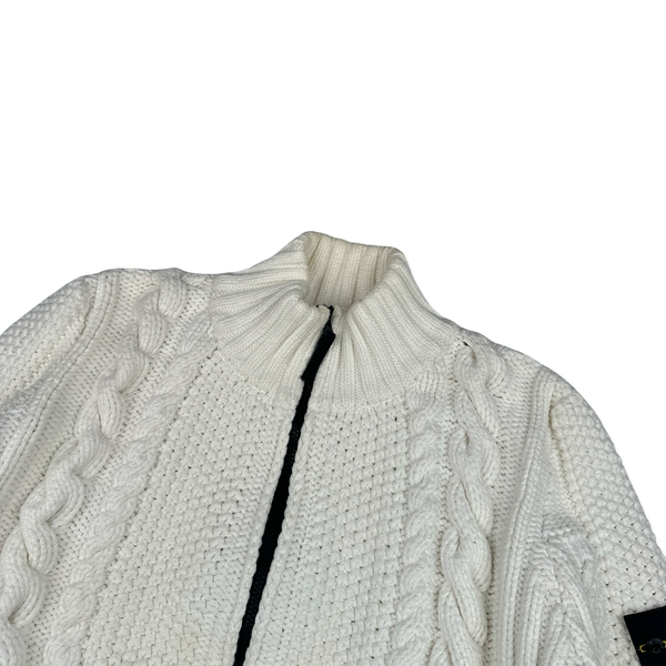 Stone Island 2011 White Cable President Thick Knit Zipped Jumper - XXL