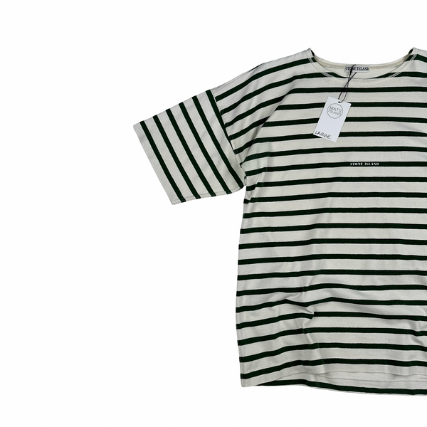 Stone Island Japan Release 80's Cotton Green Striped T Shirt - Large