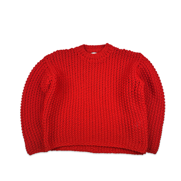 Stone Island 2023 Red Marina Thick Cable Knit Spellout Jumper - Large